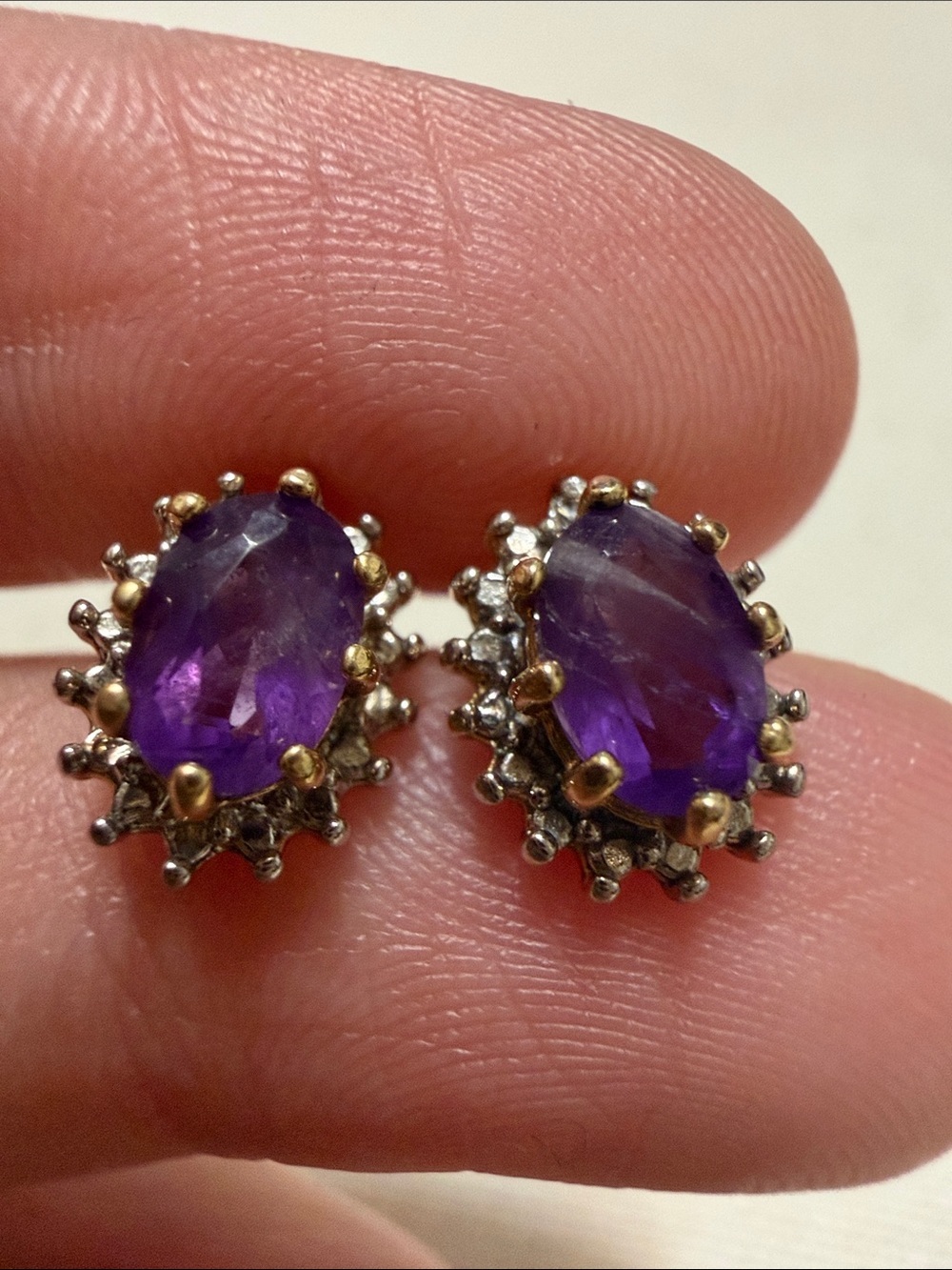 Sterling Silver 925 Purple Amethyst Halo Stud Earrings